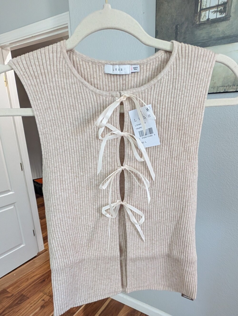 Lush Soft Ribbon Bow Front Knit Tank Top Size Large Nwt ❤️